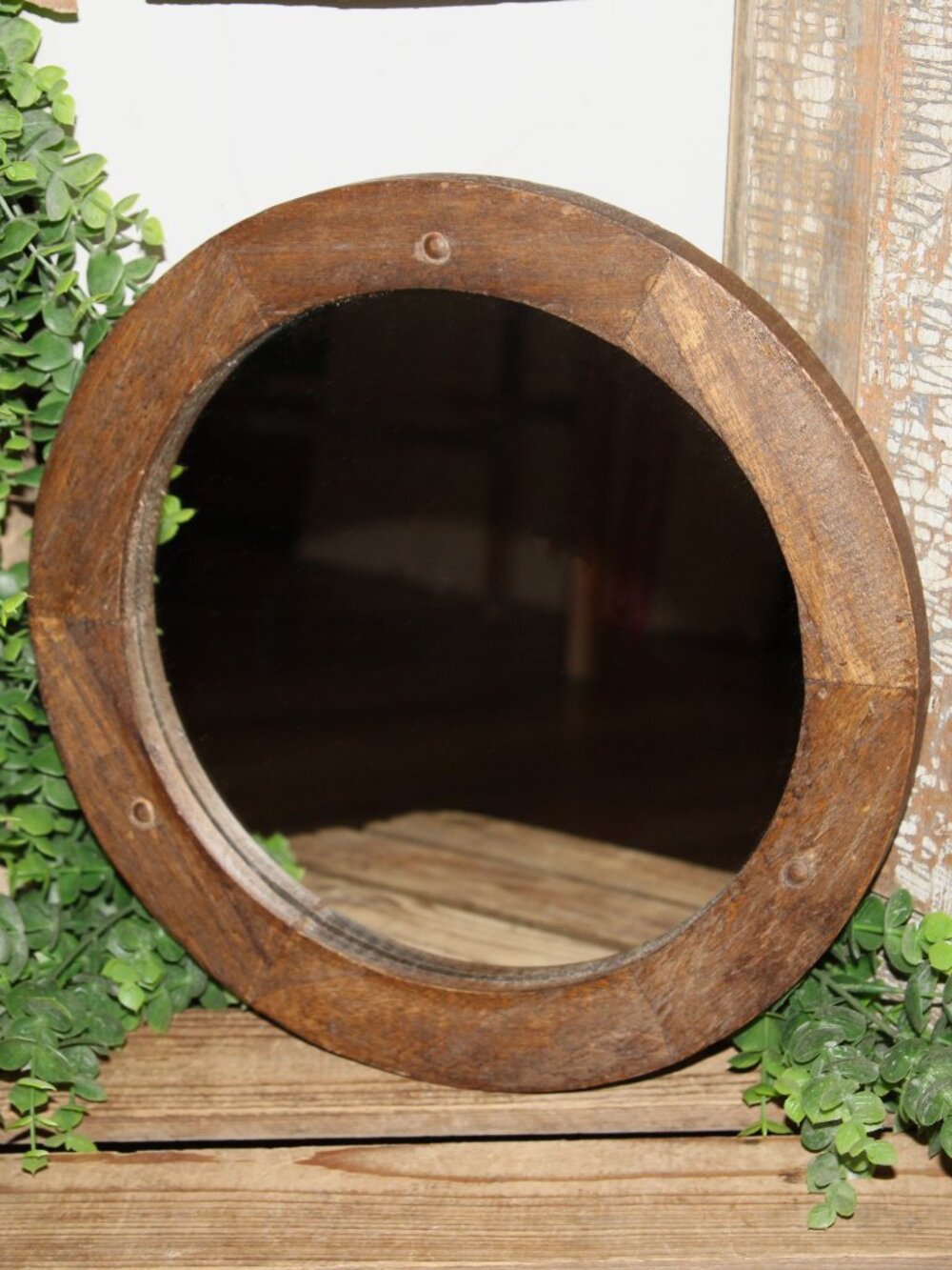NEW Round French Country Farmhouse Rustic Wood Mirror